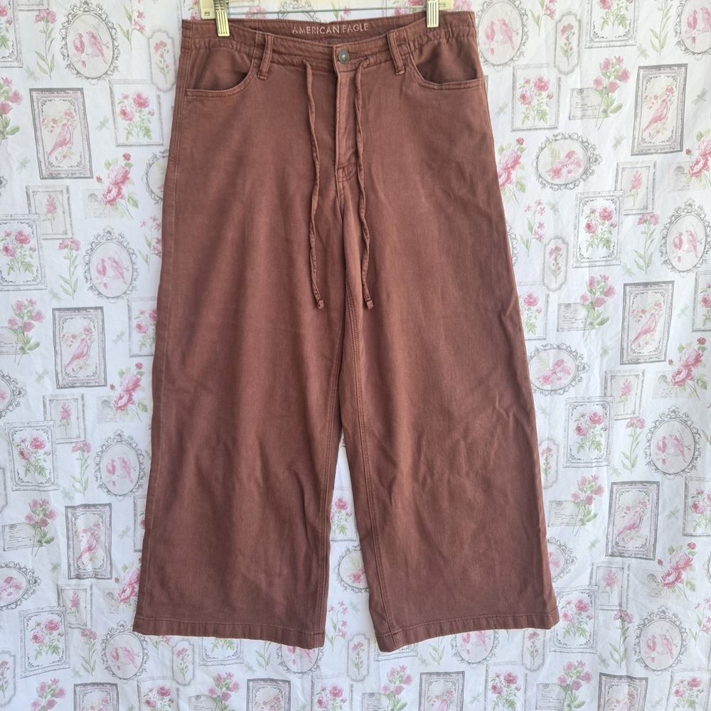American Eagle Women's Ultra Wide Leg Crop Pants Brown Size 6 Short Drawstring